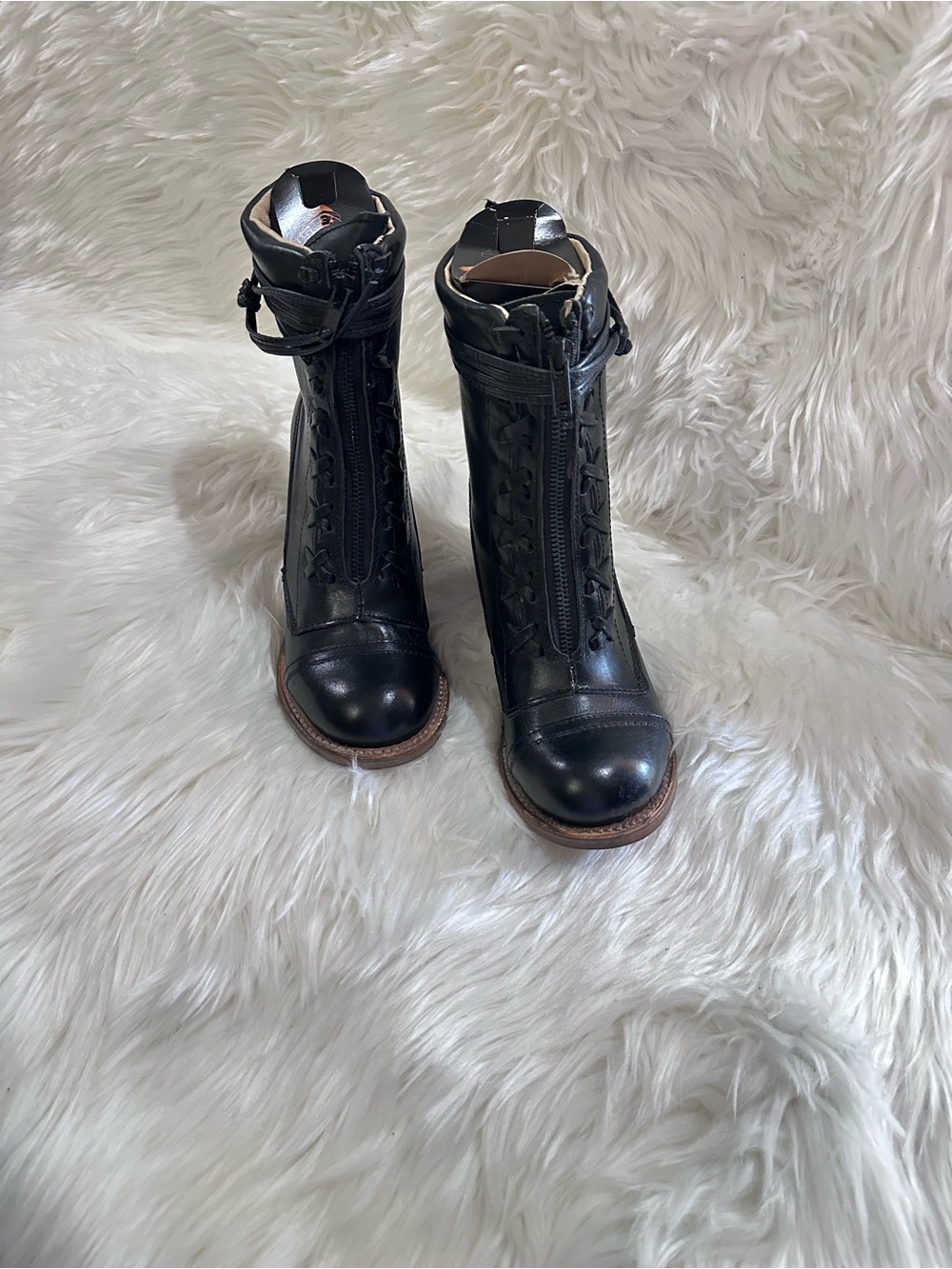 Freebird Bailey Black Leather Lace-Up Ankle Boots with Side Zip